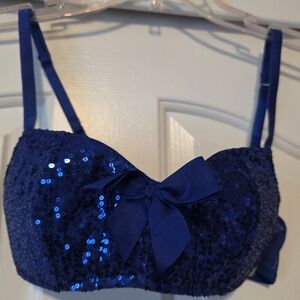 Navy Sequin Embellished Blue Bralette